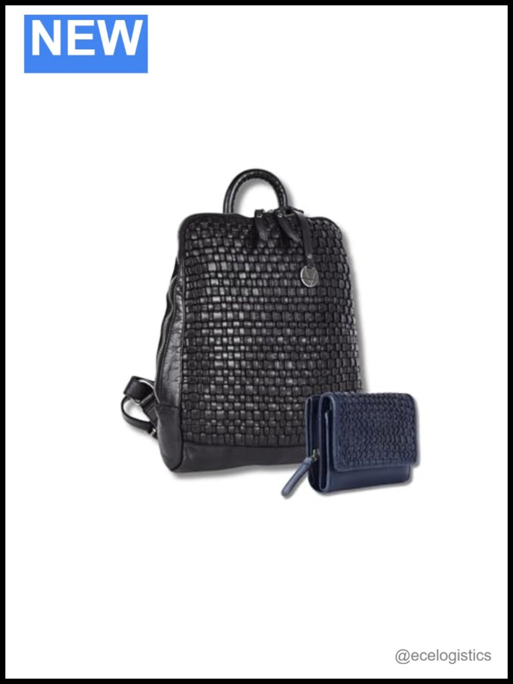 Genuine Leather Vintage Style Women's Backpack and Small Zipper Wallet Set